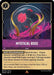 A fantasy-themed card from the game "Disney Lorcana" featuring a red rose encased in a glass dome with magical aura. At the top are icons indicating it's a two-cost item card. Details include the card's name **Mystical Rose (64/204) [Ursula's Return]** and its abilities, specifically "DISPEL THE ENTANGLEMENT." Disney would be proud.