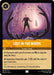 A Disney card titled "Lost in the Woods (29/204) [Ursula's Return]" showcases a character standing alone, arms spread, surrounded by large tree branches. A glowing figure stands in the background. The card, with a cost of 4, gives specific gameplay effects. Its flavor text reads, "I’m left behind, wondering if I should follow." Stay tuned for Ursula's Return on its release date!