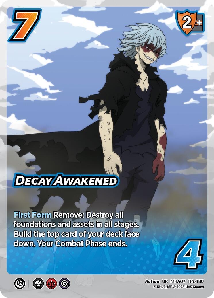 This ultra-rare trading card features a character with blue hair, a black cloak, and red eyes set against a cloudy sky. Text on the card includes 