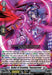 A trading card named "Bullet of Creation, Pansmermia (DZ-BT01/008EN) [Fated Clash]" from Bushiroad. It features a Cyberoid female character in pink and purple armor, wielding glowing weapons. The RRR card has attack power statistics and various abilities described in small text boxes while pink energy beams crisscross the background.