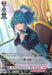 A trading card from Cardfight Vanguard featuring an anime-style illustration of a girl with short teal hair and a blue and white school uniform. She sits on a fancy chair in a thoughtful pose. The card's name is "Beloved Response Girl, Respino (SR) (DZ-BT01/SR39EN) [Fated Clash]," boasting 13000 power, 1 critical, and detailed abilities fit for a Fated Clash by Bushiroad.