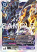 Here is an image of the rare Digimon trading card "Dorugoramon [BT16-064] [Beginning Observer]." This card, hailing from the Digimon brand, is primarily adorned in purple and white, accented with vibrant details in orange and blue. At its center is a stunning depiction of Dorugoramon, a formidable dragon-like creature. The card showcases its abilities, stats, and intricate artwork, with the word "SAMPLE" emblazoned across it.