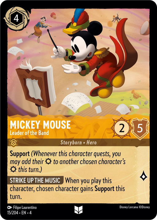 An uncommon cartoon character playing card featuring Mickey Mouse - Leader of the Band (15/204) [Ursula's Return] by Disney.