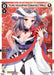 A trading card features an anime-style character named Yuki, Hundred Calamity Miko (Box Purchase) (WXDi-P298[EN]) [Promo Cards] from TOMY. She has long gray hair adorned with a white headband and wears a revealing kimono with a black and white color scheme. Holding a heart-shaped box of chocolates tied with a red ribbon against a sparkling red background, this LRIG is one of the most anticipated promo cards, with the release date TBA.