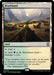 A Magic: The Gathering card named "Brushland [Modern Horizons 3 Commander]" from the "Land" type category, also featured in Modern Horizons 3 Commander. The card art depicts a desolate landscape with rugged hills and mysterious structures. It offers mana abilities with damage, artwork by Thomas Stoop, and a quote from "The Antiquities War.