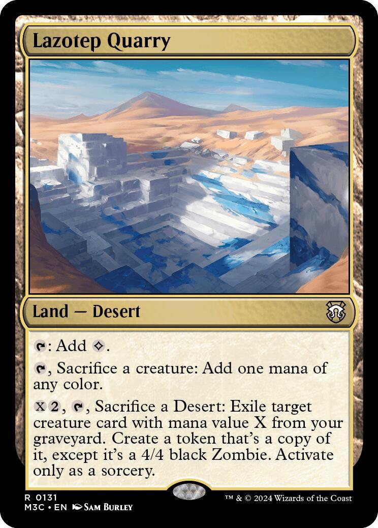 Magic: The Gathering card showing a rare desert landscape known as Lazotep Quarry [Modern Horizons 3 Commander]. The card type is 