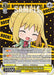 An anime-style trading card featuring a blonde character with closed eyes and a cheerful expression, holding a microphone. Titled "Can't Tell You! Nijika Ijichi (BTR/W107-E011 R) [BOCCHI THE ROCK!]", this rare character card boasts a power level of 10500. The background and edges shimmer with the yellow "BOCCHI THE ROCK!" design, highlighting Nijika's music traits. This collectible is released under the Bushiroad brand.
