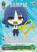 Image of a trading card from BOCCHI THE ROCK! featuring a chibi girl with blue hair and yellow eyes, wearing a blue and white outfit. A green musical note and treble clef are present by her. At the top is "SAMPLE". Titled "Fate of the Poor, Ryo Yamada (BTR/W107-E045KBR KBR) [BOCCHI THE ROCK!]" from Bushiroad's Kessoku Band Rare set.