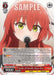 A rare character card featuring the red-haired anime character Ikuyo Kita from *BOCCHI THE ROCK!*. She is holding a microphone with a serious expression. The card showcases her music traits along with various statistics and text descriptions, titled "Stroke of Growth, Ikuyo Kita (BTR/W107-E076 R) [BOCCHI THE ROCK!]" by Bushiroad, against a colorful background with abstract designs.