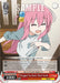 A pink-haired anime girl with a distressed expression stands indoors, holding a piece of paper. A white-sleeved hand is reaching towards her from the right. The image is a collectible card from *BOCCHI THE ROCK!* with various symbols and text in a grey border at the bottom. This Super Rare card is named "Bragged Too Much, Hitori Gotoh (BTR/W107-E077S SR) [BOCCHI THE ROCK!]" by Bushiroad.