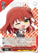 A trading card titled "Spell For Deliciousness, Ikuyo Kita (BTR/W107-E078 U) [BOCCHI THE ROCK!]" from Bushiroad features an illustrated chibi-style character with red hair, green eyes, and a playful expression. This uncommon character card is set against a red and white background adorned with music notes, with card text and values displayed at the bottom and sides.