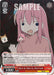 An anime trading card depicts Hitori Gotoh from "Bocchi the Rock!" with long pink hair and a worried expression. She wears a blue shirt. The Bushiroad 2024 Release Super Rare Character Card, "Where the Tickets Go, Hitori Gotoh (BTR/W107-E080S SR) [BOCCHI THE ROCK!]", details abilities related to "Musician" trait characters and features a small dog on the left. The card's attack value is 1000.