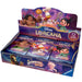 The Disney Lorcana: Shimmering Skies - Booster Box, produced by Ravensburger, features beloved Disney characters. Each box includes multiple packs, with 12 cards per pack. Spot familiar faces like a muscular man, a duck with a wizard hat, and a girl with short hair in this enchanting trading card game.