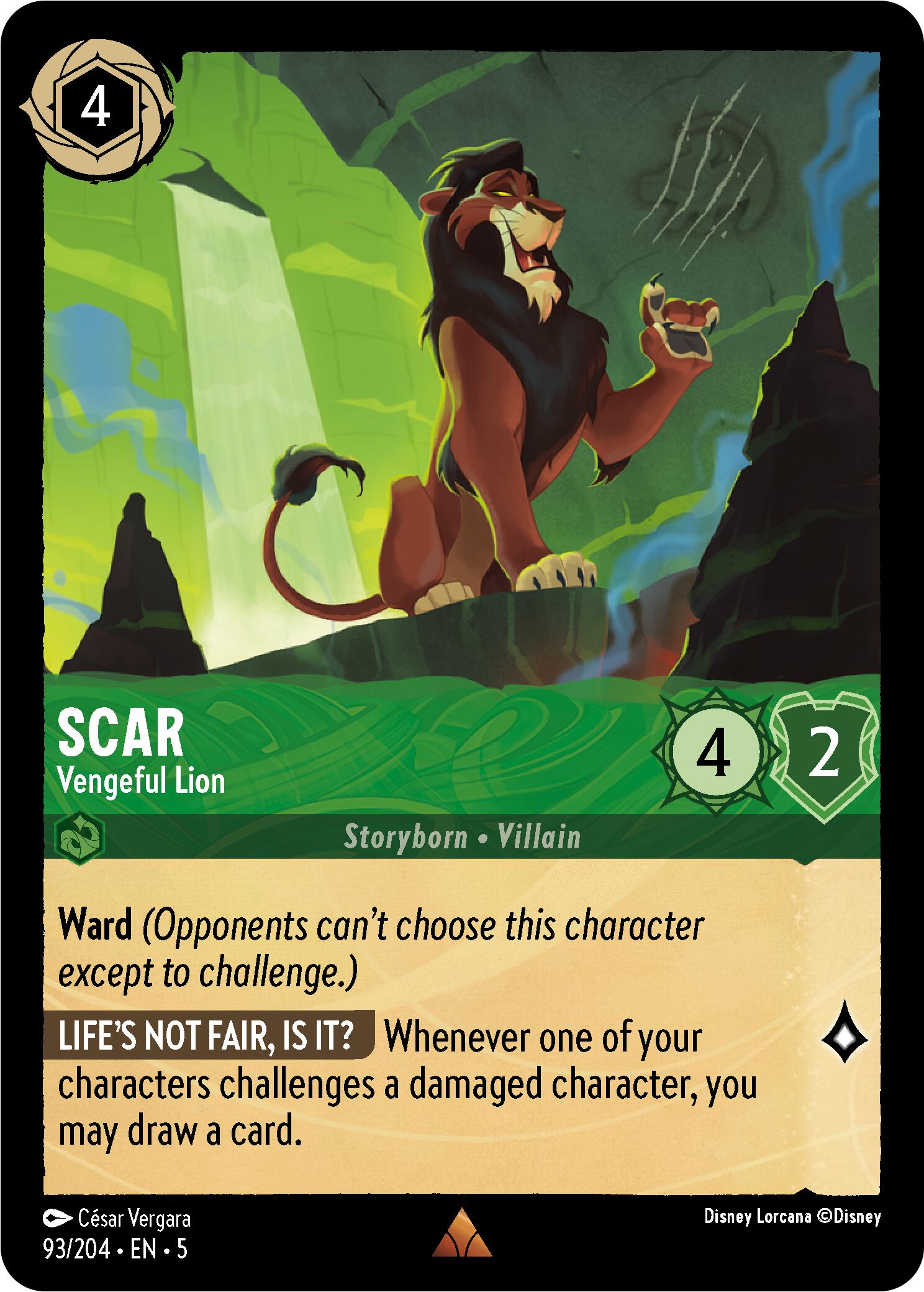 A Scar trading card from Disney Lorcana features 