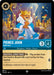 A Disney Lorcana card featuring the super rare Prince John - Gold Lover (147/204) from the Shimmering Skies collection. He is depicted surrounded by shimmering treasure and coins, sitting on a throne, adorned in a blue and white robe with a crown. The card has 4 cost, 3 strength, and 4 willpower, with the ability "BEAUTIFUL, LOVELY TAXES" to play items costing 5 or less.