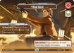 A trading card featuring an illustration of Han Solo aiming a blaster. The card, titled "Han Solo - Worth the Risk (Showcase) (275) [Shadows of the Galaxy]," has several symbols and text boxes with "Han Solo" at the top. Actions and abilities are described along the bottom, and the word "Leader" is prominently displayed above his name. This product is by Fantasy Flight Games.