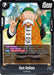 A trading card from the Dragon Ball Super: Fusion World series, Son Gohan [Starter Deck: Bardock], features Son Gohan as an elderly man with white hair, a green cap, an orange vest adorned with yellow circles, a white shirt, and black pants. This Earthling boasts a power level of 15,000 and offers Super Combo abilities for power boosts during the opponent's turn.