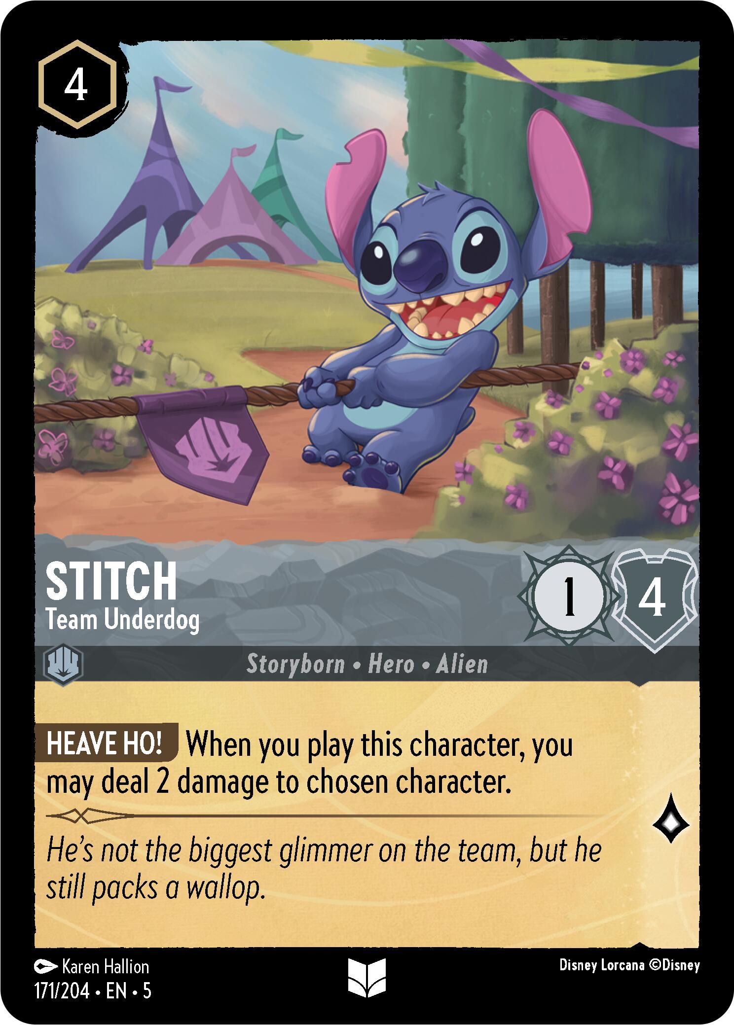 A Disney Lorcana trading card from the Shimmering Skies series, featuring Stitch labeled 