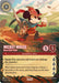 The "Mickey Mouse - Brave Little Tailor (Extended Art) (1) [D23 Promos]" trading card from Disney portrays Mickey Mouse in a red and yellow outfit, wielding a large needle like a sword. Boasting 5 attack and 5 defense points, this card features the Evasive ability. The imagery presents Mickey against a background of grassy, hilly landscapes.