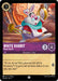 A Disney Lorcana trading card titled "White Rabbit - Royal Herald (43/204) [Shimmering Skies]" features the White Rabbit from "Alice in Wonderland," adorned with a red vest, green scarf, and glasses while holding a pocket watch. This Common Rarity card displays stats of 3/4 along with text that reads, "Oh me, oh my! Did a piece just fall off the Illuminary?!