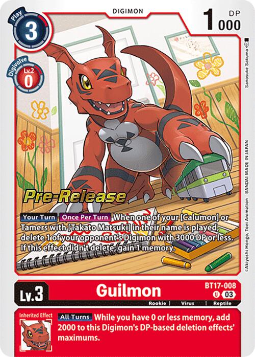 The image features a Digimon trading card from the 