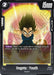 A Dragon Ball Super: Fusion World trading card from the Starter Deck: Bardock features "Vegeta : Youth" with power levels of '15000' at the top right and '10000' at the bottom left. The background showcases an aura of light and energy enveloping Vegeta. The card includes the text 'Critical' and a detailed description above Vegeta's name.