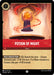 A game card from "Disney Lorcana" titled "Potion of Might (132/204) [Shimmering Skies]" showcases a potion bottle on a pedestal with fiery energy swirling around it. The card text reads: "Vile Concoction: 1 Ink, Banish this item - Chosen character gets +3 Strength boost this turn. If a Villain character is chosen, they get +4 Strength instead.