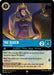 The Disney Lorcana card "The Queen - Fairest of All (144/204) [Shimmering Skies]" showcases a regal woman adorned in a golden crown and purple robe, holding a glowing orb. This super rare card features stats of 2 attack and 6 defense, abilities like "Shift 3" and "Ward," along with the special effect "Reflections of Vanity.