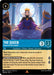 The Disney Lorcana trading card, "The Queen - Crown of the Council (148/204) [Shimmering Skies]", features an evil queen in regal attire standing behind a cauldron. It has a cost of 4, strength of 3, and willpower of 2. The card's abilities include Ward and Gatherer of the Wicked, along with detailed text and design elements.