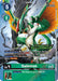 A Digimon promotional card from the 2024 Evolution Cup depicts a dragon-like creature named Galemon [P-132], showcasing green scales, vibrant red and yellow wings, and sharp claws. It is a level 4 Digimon with 5000 DP. The background features a fantasy landscape with a cloudy sky and text detailing its abilities.