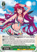 The Summer Splash Party! IRyS (HOL/WE44-E22 N) [hololive production Summer Collection Premium Booster] from Bushiroad features an anime-style character with long red hair, a detailed multicolored swimsuit, and a decorative headpiece with sea motifs. The vibrant seascape background enhances its allure, and the card boasts game statistics like "Summer Splash Party! IRyS," "5500," and other attributes. This Premium Booster Character Card is a must-have!