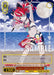 A trading card from the hololive production Summer Collection Premium Booster, titled "Summer Splash Party! Kureiji Ollie (HOL/WE44-E28HLP HLP)," featuring a lively, animated character named Kureiji Ollie with red and white hair, an eye patch, and a colorful bikini adorned with star and moon accessories. The background depicts a night sky illuminated by a large moon and stars. This product is by Bushiroad.