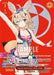 A vibrant card showcasing a dynamic anime character with blonde hair, fox ears, and a pink-themed outfit. She winks and strikes a peace sign pose. The card features various stats and descriptions, with "Summer Splash Party! Omaru Polka (HOL/WE44-E35SP SP)" from the hololive production Summer Collection Premium Booster by Bushiroad printed at the bottom. Bold text displays "SAMPLE." This card is part of the Special Rare Summer Collection from hololive production.