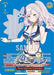 A card image featuring an anime-style character with long white hair in a ponytail, wearing a blue and white bikini accessorized with seashell ornaments. The background is bright blue with a cartoon-like ghost figure. This card is marked as Special Rare from the "Summer Splash Party! Pavolia Reine (HOL/WE44-E38SP SP)" in the Summer Collection Premium Booster by hololive production, under the brand name Bushiroad.