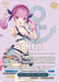 A trading card from the hololive production Summer Collection Premium Booster, titled "Summer Splash Party! Minato Aqua (HOL/WE44-E48SP SP)," marked "SAMPLE" across the center, showcases an anime-style character with pink twin tails and an anchor symbol. The card details are: Level 2, Cost 1, 6500 power. Featuring Minato Aqua in a summer-themed outfit by Bushiroad.