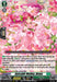 A trading card titled "Amicable Maiden, Alvina (DZ-BT03/018EN) [Dimensional Transcendence]" by Bushiroad. This Triple Rare card features an illustration of a pink-haired Bioroid adorned in a floral outfit, set against a backdrop of blooming pink flowers. The card text elaborates on its abilities and stats, which include a power of 8000, grade 1 status, and specific battle-activated abilities.