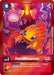 A Digimon trading card named DemiMeramon [EX7-001] (Foil) [Digimon LIBERATOR], showcasing a fiery creature with bright yellow eyes and a flaming body. Nearby is another smaller flame-covered creature. The red card includes text detailing its abilities and stats: Level 2, In-Training II, with an inherited effect granting +2000 DP.