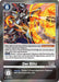 The Digimon trading card titled "Der Blitz [EX7-070] (Foil) [Digimon LIBERATOR]" features a powerful, armored Digimon surrounded by flames and electricity, lunging forward with a fist. The card text details effects such as reducing the play cost and targeting an opponent's Digimon for De-Digivolve. Additionally, its security effect deletes a low-cost opponent's Digimon.