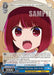 The "Genius Child Actor, Kana Arima" trading card (OSK/S107-TE14R RRR) from Bushiroad's [OSHI NO KO] series features Kana Arima with her short red hair and large red eyes. She is depicted wearing a white outfit, and the text at the top reads, "This is a professional work site, you know!" The card boasts a power level of 2000 and attributes for show business and actress.