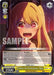 The Super Rare Card called "Before the Performance, Ruby (OSK/S107-E014S SR) from OSHI NO KO by Bushiroad features an animated character with long blonde hair and red streaks. She appears anxious, with wide eyes and a small frown. Boasting 2500 power, the card includes details about its backup ability. At the bottom, it reads "Show Business" and "Idol.