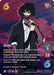 This unique Regionals Season 2 promo character card from UniVersus, featuring Dabi dressed in a white shirt and dark jacket with his signature spiky dark hair, showcases "Enhance Ability" and "Response" features. The card is set against a pink and purple backdrop adorned with abstract designs, while the numbers are elegantly encased in orange and blue circles.