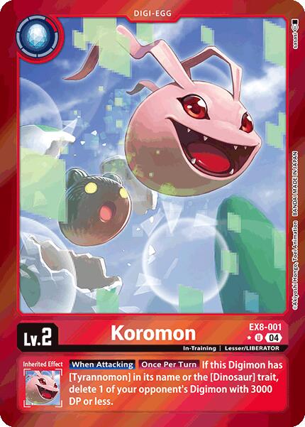 The image shows a red-bordered Digimon card named 