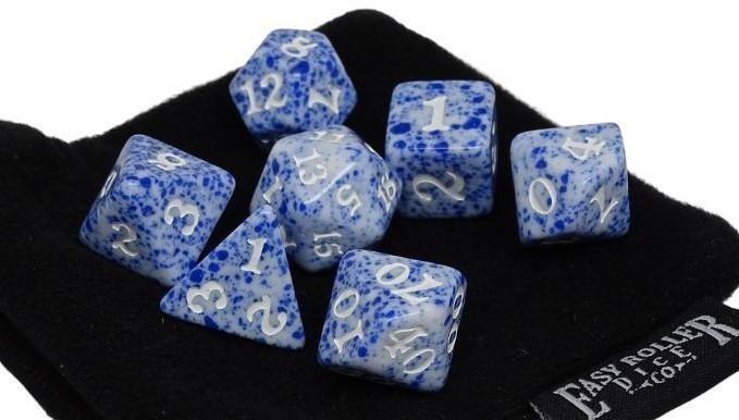 Easy Roller Dice Set Blue With White Font 7pc
