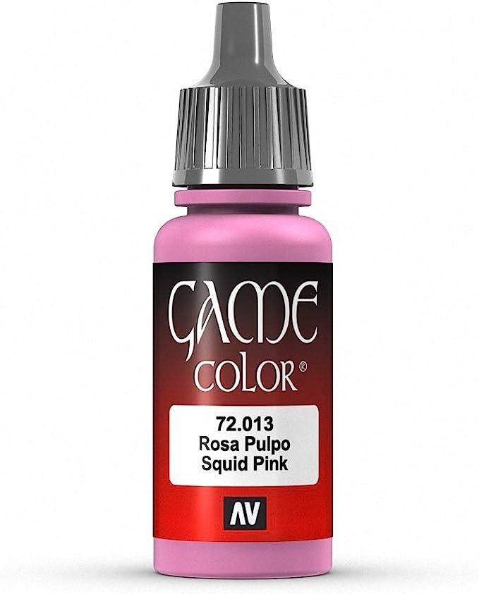 The Vallejo Squid Pink Paint, 17ml, is a highly pigmented acrylic paint perfect for fantasy figures. Labeled 