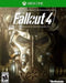 The image is the cover art for the post-apocalyptic RPG "Fallout 4" on Xbox One. It features a detailed close-up of a character wearing a metallic power armor helmet with various mechanical details. The title "Fallout 4" appears at the top in white letters, along with "Everything Games" and "Mature 17+ ESRB".