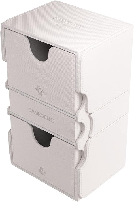 Stronghold 200+ XL Convertible Deck Box | Double-Sleeved | Card Game Protector with Accessories Drawer | Nexofyber Surface | Holds up to 200 Cards | White Color | Made by Gamegenic (GGS20122ML)
