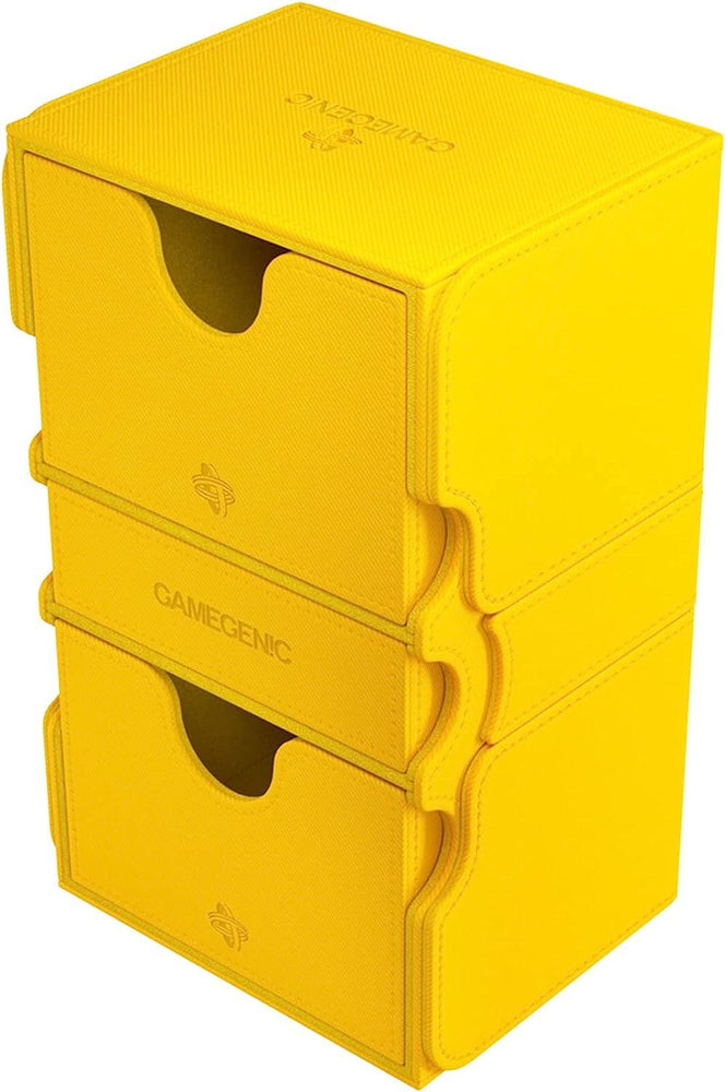 Caja de cubierta convertible Stronghold 200+ XL | Manga doble | Protector de juego de cartas con cajón de accesorios | Superficie Nexofiber | Capacidad para hasta 200 tarjetas | color amarillo | Fabricado por Gamegenic (GGS20114ML)