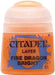 A plastic container of Citadel Layer - Fire Dragon Bright paint by Citadel in the color "Fire Dragon Bright." The container is predominantly orange, with a blue label and black text. Ideal for edge highlighting, the lid is a lighter translucent orange, and the Citadel logo is visible at the top of the label.