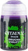 An image of a Citadel paint bottle labeled “Citadel Shade - Druchii Violet™”. The bottle has a transparent cap and a label with green splash design on a black background. Perfect for miniatures, the shade is a dark violet color, visible through the bottle, ideal for achieving matte shading effects.