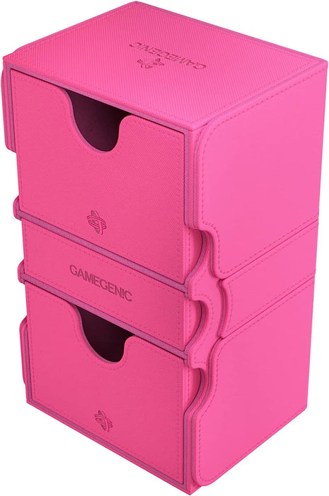 Stronghold 200+ XL Convertible Deck Box | Double-Sleeved Card Storage | Card Game Protector with Accessories Drawer | Nexofyber Surface | Holds up to 200 Cards | Pink | Made by Gamegenic (GGS20115ML)